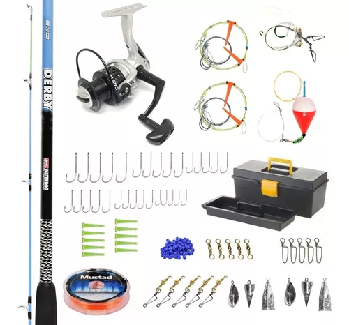 Equipo De Pesca Caja Completa Accesorios Reel Waterdog + Caña 2.10