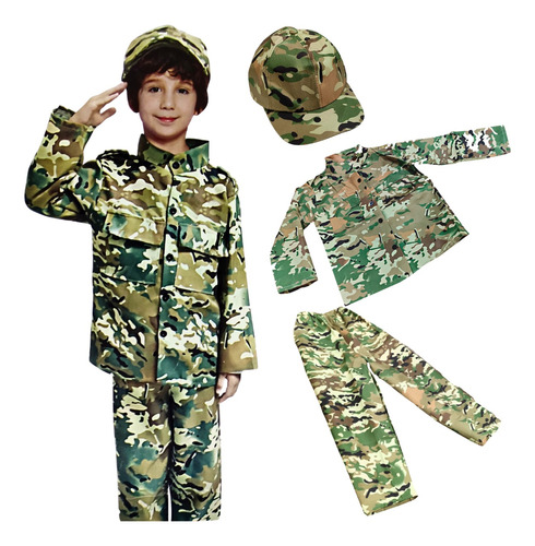 Fantasia Soldado Militar Camuflado Infantil Farda Calça Kids