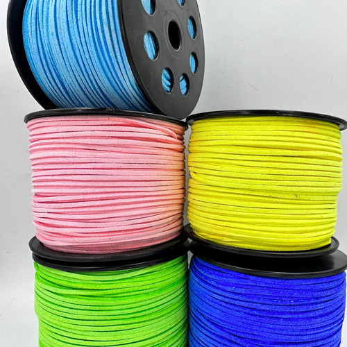 Kit Fio Cordão Couro Tira Camurça Suede 2mm Cor 25mt
