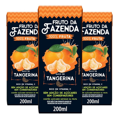 Kit 3 Sucos Fruto Da Fazenda 100% Tangerina Superbom 200ml