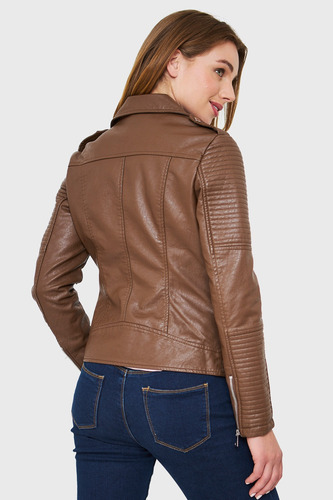 Imagen 4 de 6 de Chaqueta Tipo Biker Ecocuero Café Nicopoly