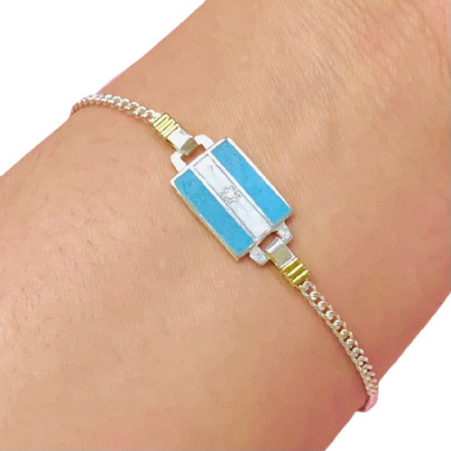 Pulsera Bandera De Argentina Plata Y Oro Unisex Ps 217-3 