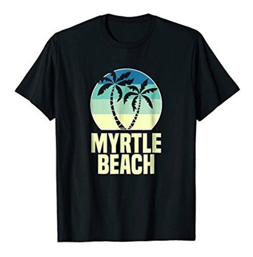 Retro Myrtle Playa Puesta De Sol Palmera Playera