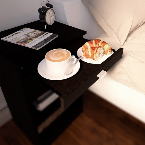Imagen 5 de 10 de Mesa De Luz De Melamina Con Desayunador Y Estante Blanco