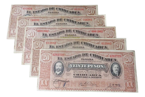 Billete 20 Pesos El Estado De Chihuahua 1915 