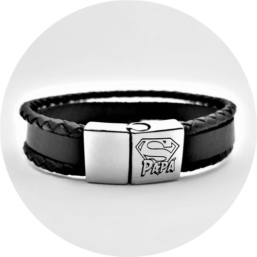 Imagen 2 de 8 de Pulsera Acero Y Piel Broche Magnético Grabado Láser M1156