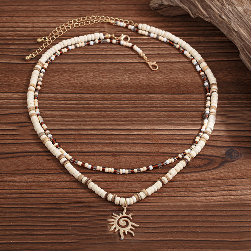 Juego De 2 Collares De Perlas De Madera De Cáscara De Coco C