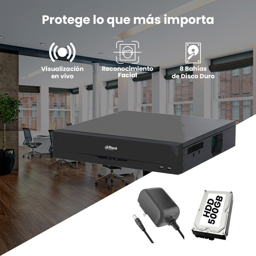 Kit Cronos Dvr Dahua Xvr5816s-i3-p500 16 Canales 5 Mp Lite Wizsense 8 Ch Ip + Hdd 500gb H.265+ Hdcvi Hasta 24 Canales Ip 2 Canales De Reconocimiento Facial Xvr5816s 8 Bahías De Discos Duros Cctv