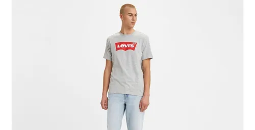 Franelas Originales Para Hombre Levis Gris Con Logo En Rojo