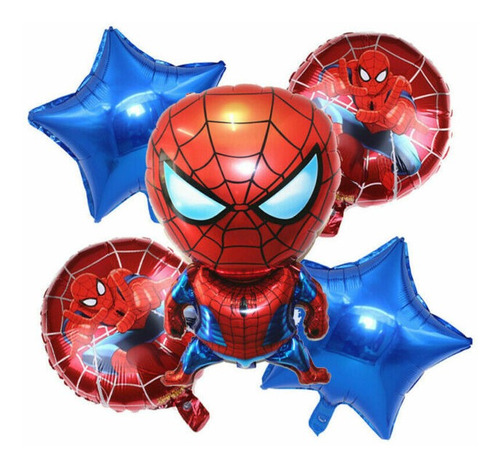 Set De 5 Globos Decoracion Spiderman Buket Figuras 