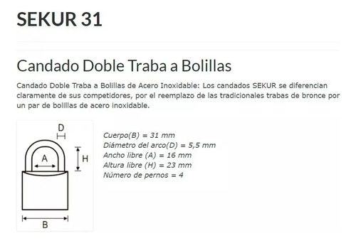 Candados Hermanados Sekur 31 Bronce Doble Traba Bolillas