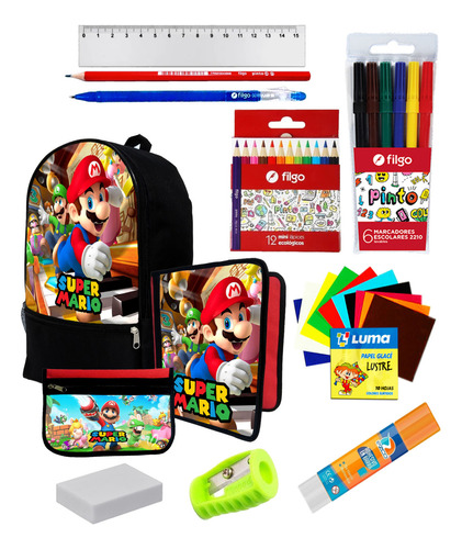 Super Set Mochila + Utiles De Super Mario Bros C156