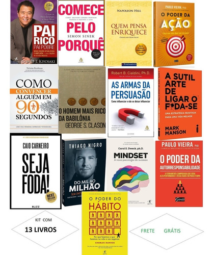 13 Livros Poder Hábito Mindset Pense E Enriqueça Pai Rico Pa