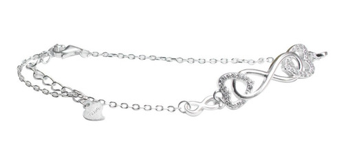 Pulsera Corazon Infinito En Plata 925 Para Parejas Diámetro 16 Cm