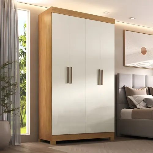 Guarda-roupa 4 Portas Mdp ​Paris Cinamono E Off White 205x119x47 Cm Cinamono/off White