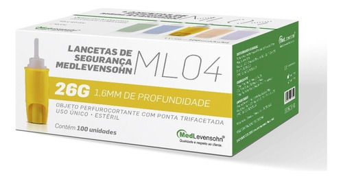 Lanceta De Segurança Ml04 Medlevensohn 26g 1,6mm 100 Uni