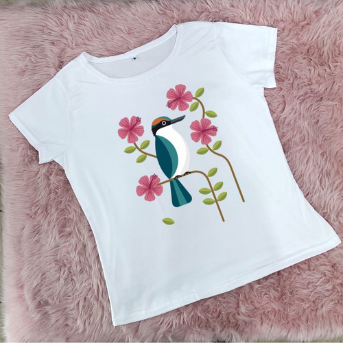 Blusa Playera Casual Mujer Aves Pajaro Azul Abstracto Flores