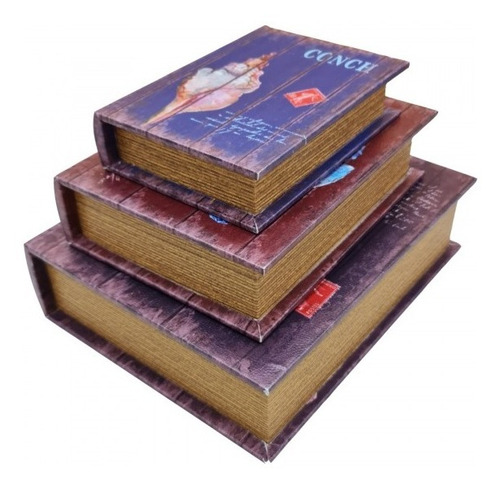 Imagem 4 de 5 de Jogo Caixa Livro Decorativo - 3 Peças Mdf + Pu - G3001