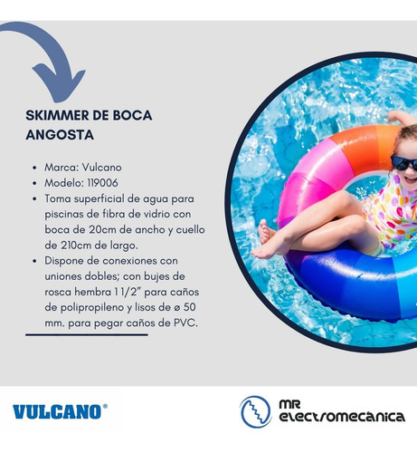 Imagen 5 de 10 de Skimmer Vulcano 20cm + Kit Accesorios Para Pileta Fibra