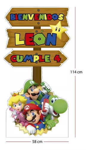 Letrero Bienvenida Cumpleaños Mario Bros Personalizado