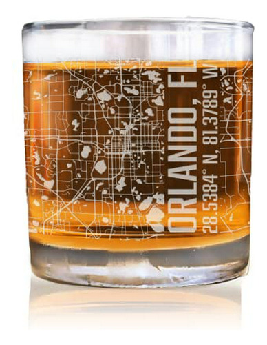 Vasos De Old Fashioneds, Orlando Florida City Map Whisky Gla