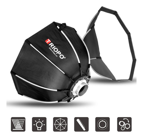 Softbox Bowens Triopo K2-65cm Con Rejilla Para Luz Led De Ví