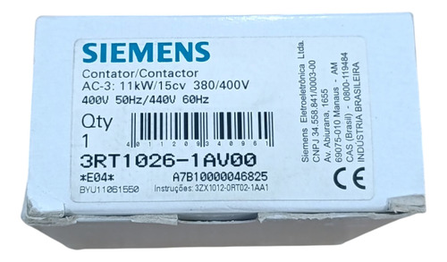 Contator Siemens 3rt1026-1av00