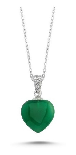 Imagen 1 de 1 de Lindo Collar De Plata .925 Corazón Ágata Verde