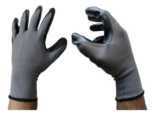 Guantes Gris Bañados En Nitrilo Negro Talla Mediana Gnn-8