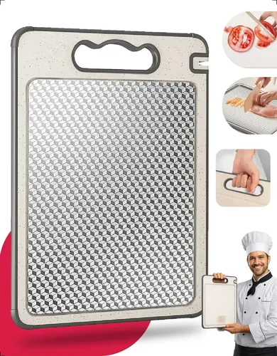 Tabua De Corte Dupla Face Inox E Pp Livre De Bpa Com Afiador Embutido Para Cortar Carne Legumes Frutas Homeroarte Cinza
