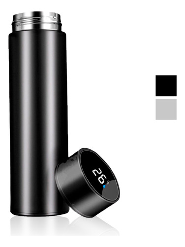 Garrafa Térmica Em Aço Inox Com Termômetro Digital 500 Ml Cor Preto