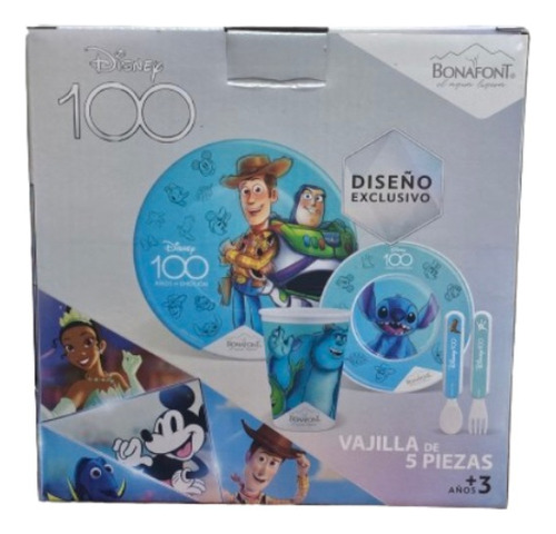 Vajilla De 5 Piezas De Melamina 100 Años Disney Color Celeste Vajilla 100 Años Disney