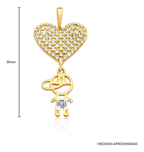 Pingente De Coração Com Menino Em Ouro 18k Com 30 Pontos De
