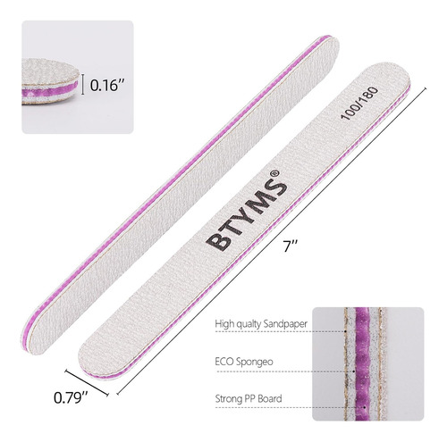 Btyms 25 Limas De Uñas De Grano 100/180 De Doble Cara, Limas