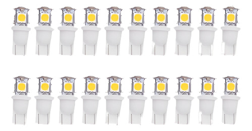 20 Bulbos X Blanco T10 Cuña 5 Smd 5050 Led Luz Cálida W5w 28