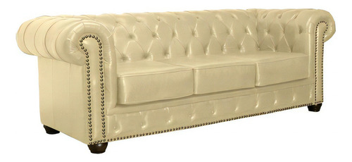 Sofá 3 Lugares 235cm Chesterfield Couro Bege - Mempra