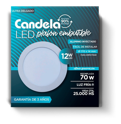 Plafon Embutir Led Circular 12 Watts Fria O Calida 170x14