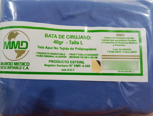 Bata De Cirujano 40gr Talla L Esteril Marca Mmd