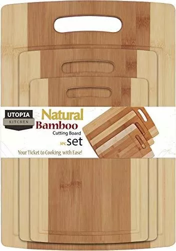  Juego de 3 tablas de cortar de bambú, tablas de cortar de  madera de bambú natural para cocina, tabla de cortar de madera duradera  para carne, verduras, pan, tabla de bambú