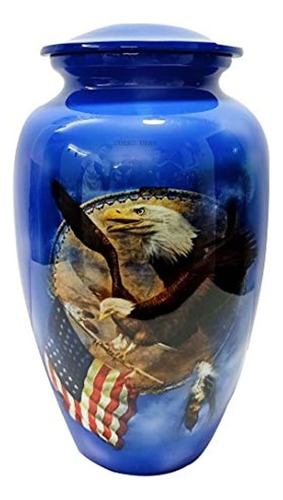 Flying Eagle Usa Flag Blue Cremation Urn For Human Ashes - A