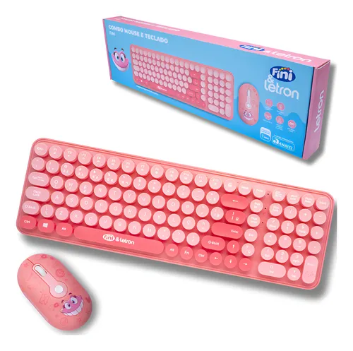 Kit Combo Teclado E Mouse Fini Receptor Usb Wireless Sem Fio Mouse Rosa Teclado Rosa