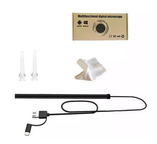 Imagen 1 de 7 de Otoscopio Digital Negro Cámara Con Luz Android Windows Usb