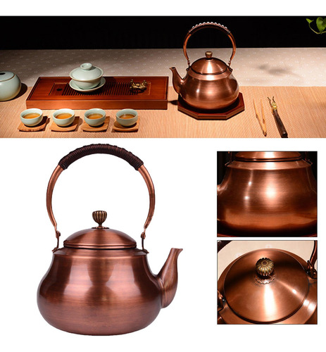 Tetera De Cobre Pu Cuero Mango Cafetera Para Agua Hirviendo
