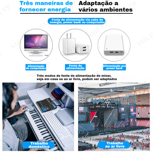 Mesa De Som Com Bluetooth 5 Canais Gravação Computador