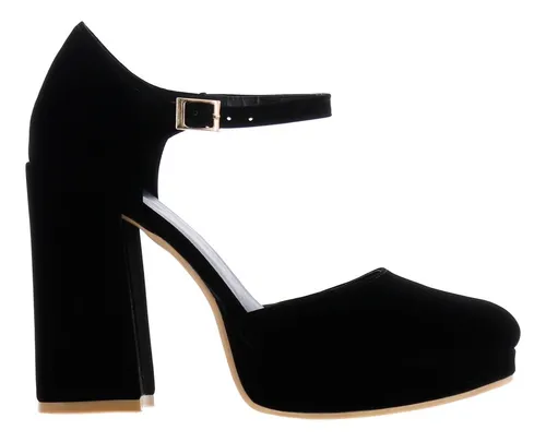 Zapatos Mujer Dama De Tac n Ancho De Punta Cerrada