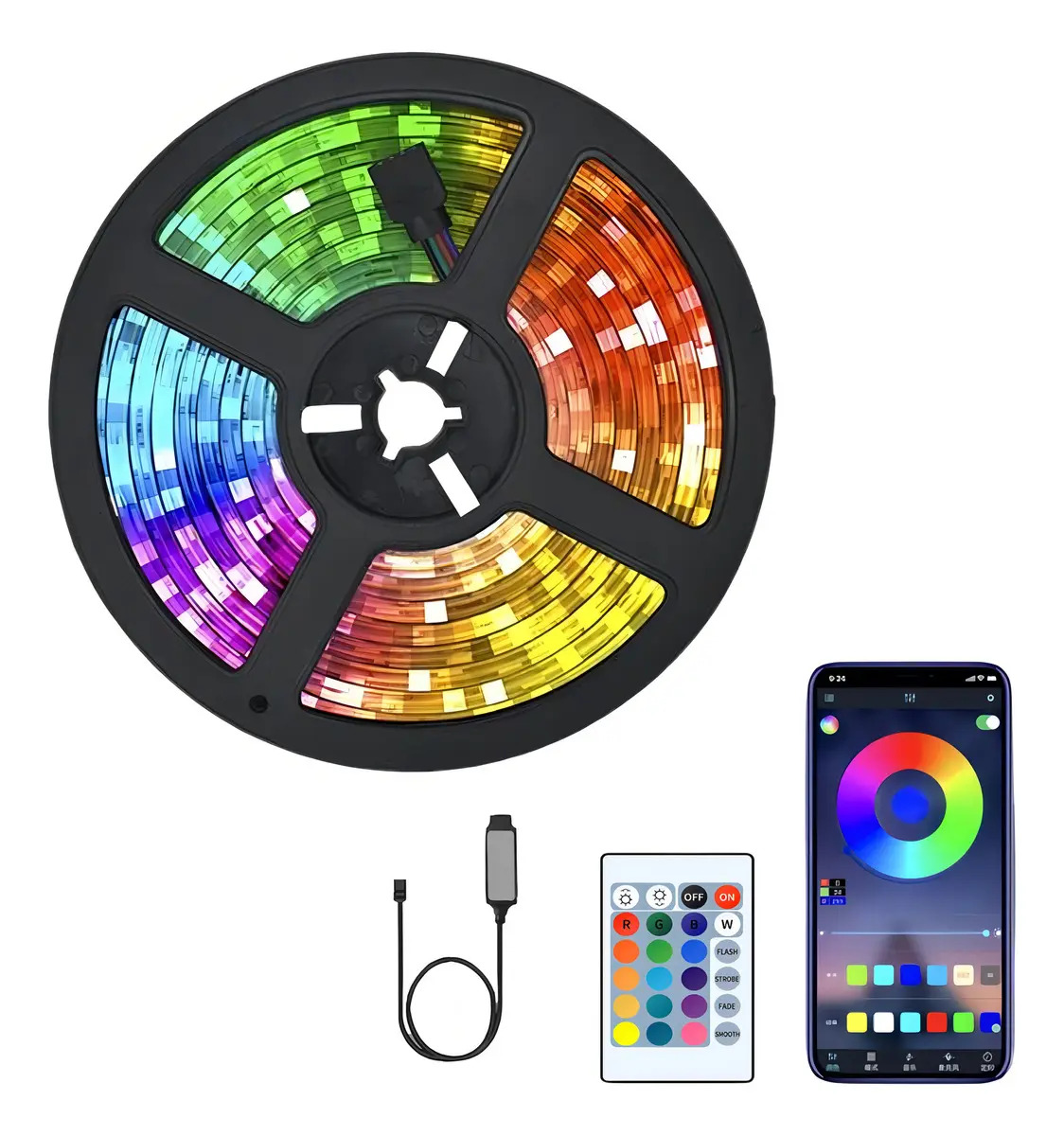 Cinta Led RGB5050 Bluetooth Multicolor 5 Metros Luz USB Música