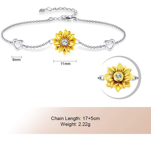 Imagen 3 de 3 de Pulsera Girasol Plata 925 Corazón Mujer Joya Regalo