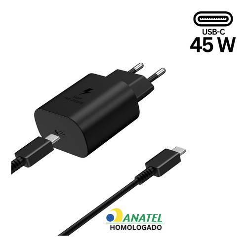 Carregador Fonte Turbo 45w Para Samsung Com Cabo Super Fast Cor Preto Lojas Casa