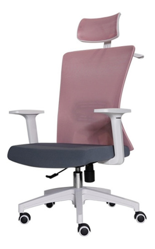 Silla Oficina Premium Fantech Rosada Con Reposacabeza Cuello