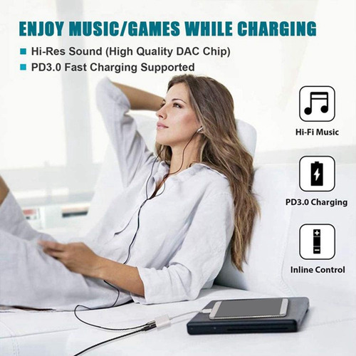 Adaptador De Auriculares Y Cargador Tipo C A Dual C Hub Aud
